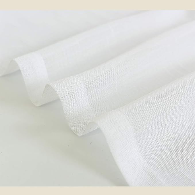 Randall Off White Linen Sheer Curtain Panel Sets of 2 with Eyelets Open Weave Faux Linen Window Treament for Living Room Bedroom Farmhouse, Elegant Nickel Grommet Top-54x63 Inch