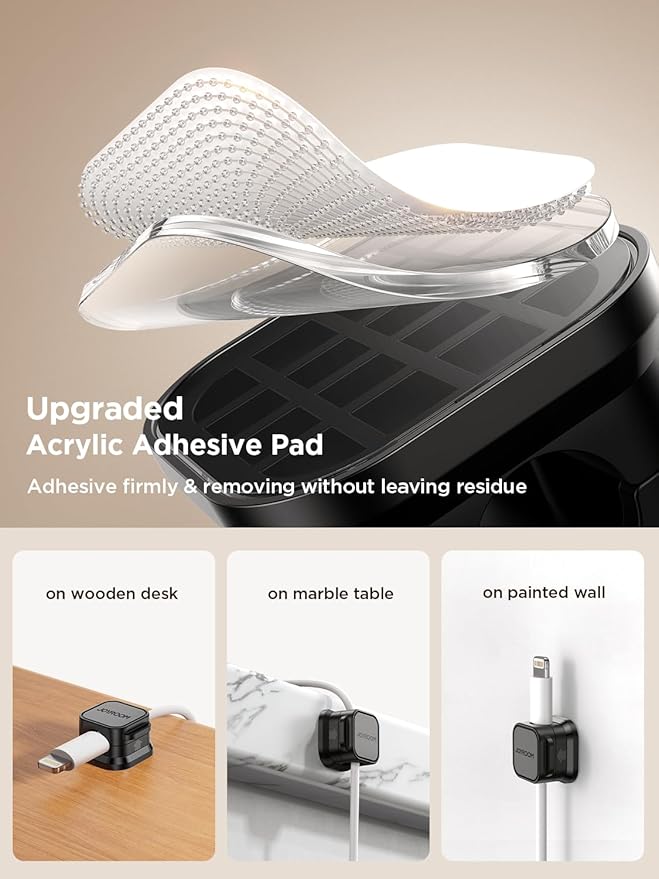 6 Pack Magnetic Cable Clips [Cable Smooth Adjustable] Cord Holder, Under Desk Cable Management, JOYROOM Adhesive Wire Holder Keeper Organizer for Home Office Desk Phone Car Wall Desktop Nightstand