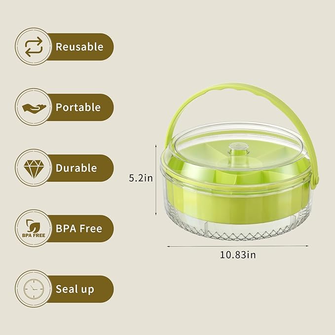 Fruit Ice Divided Serving Tray with Lid and Handle,Chilled Veggie Tray,Shrimp Cocktail Serving Dish,Ideal Cold Chilled Serving Platter for Parties,for Vegetables,Appetizer,Salads,Picnic,Road Travel