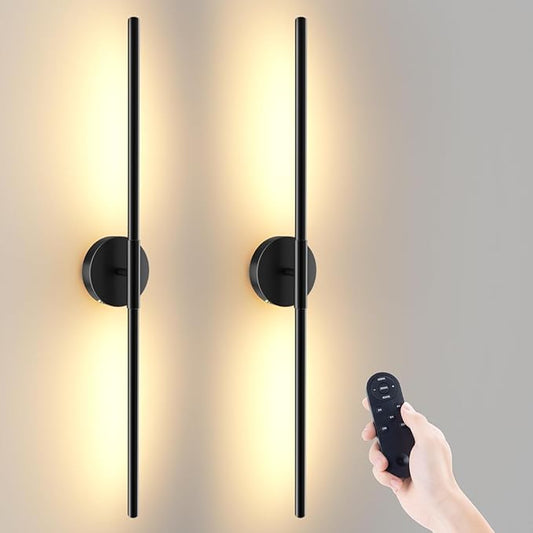 Battery Operated Wall Sconces Set of 2, 360°Rotation Wireless Rechargeable Wall Lights: Dimmable Detachable Wall Lamp with Remote Control, 3000K-6000K Infinite Dimming Wall Sconce 34.7 Inch