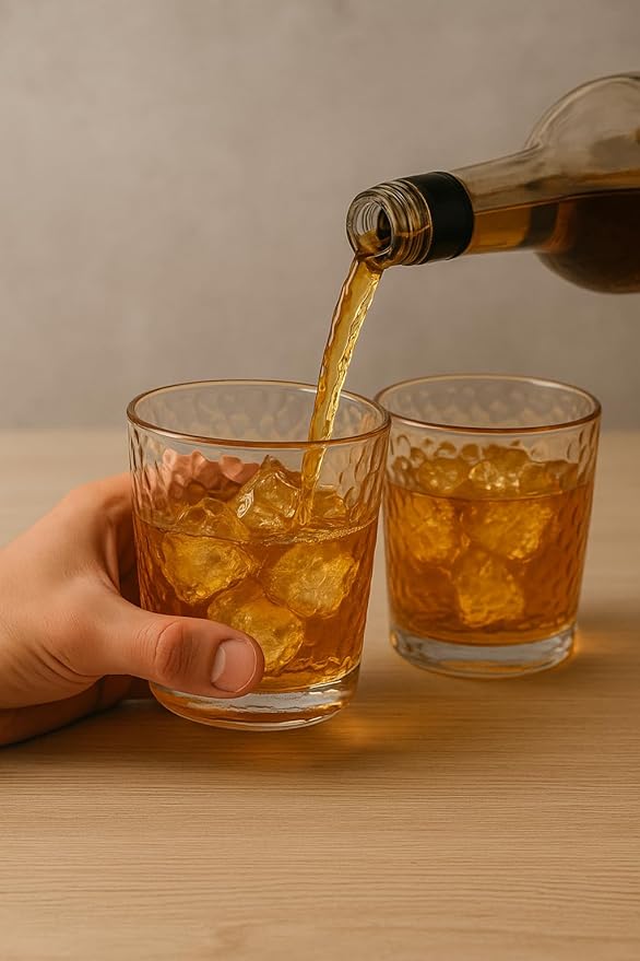 Crinkle Whiskey Glasses 12oz - Set of 4 Unique Textured Glassware for Bourbon, Scotch, Old Fashioned Cocktails - Dishwasher Safe Rocks Glasses Tumbler Set – Gift Ready Box