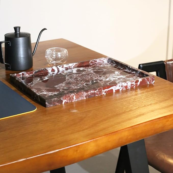 Real Luxurious Natural Marble Vanity Tray Genuine Marble Storage Tray for Home Decor Stone Tray for Bathroom/Kitchen/Vanity/Dresser,Plate Holder for Tissues, Candles, Towel