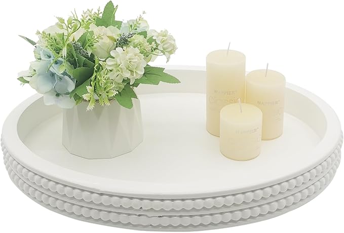 Carah & Cossh Oval Wooden Tray, Modern Decorative Tray 16''x12'', Oval Farmhouse Rustic Serving Tray, Table Centre Tray, Perfect for Storage and Display (White)