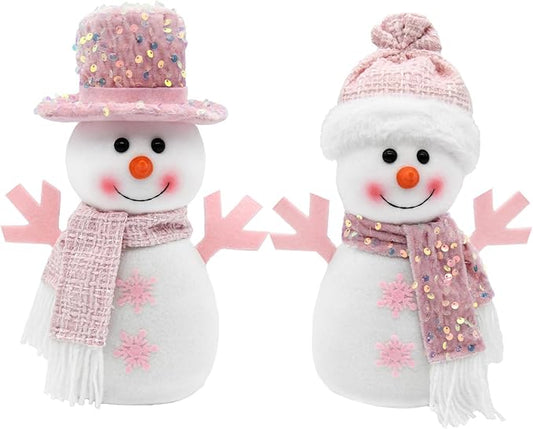 Pink Christmas Snowman Decor Indoor, 2Pcs Pastel Snowman Plush Room Decor, Winter Christmas Ideas Winter Table Centerpiece Shelf Tiered Tray Mantel Display
