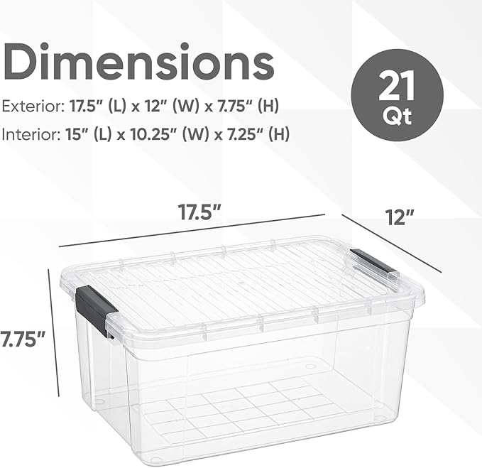 Superio Clear Storage Boxes with Lids, 20 Quart Plastic Container Bins for Organizing, Stackable Crates, BPA Free, Non Toxic, Odor Free, Organizers for Home, Office and Dorm, 3 Pack