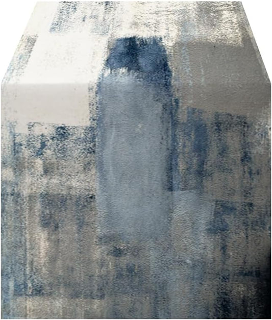OYIMUA Blue and White Abstract Modern Table Runner, Art Rustic Kitchen Dining Table Decor for Holiday Home Party 13x72 Inches
