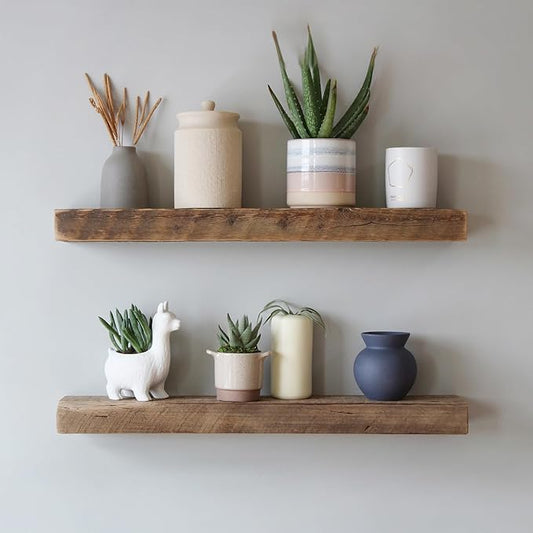 Urban Legacy Reclaimed Barnwood Planks | Floating Shelves for Wall w/Flush Mount Shelf Bracket Set Included | Set of 2 (Natural, 30"x 4.5"x 2")