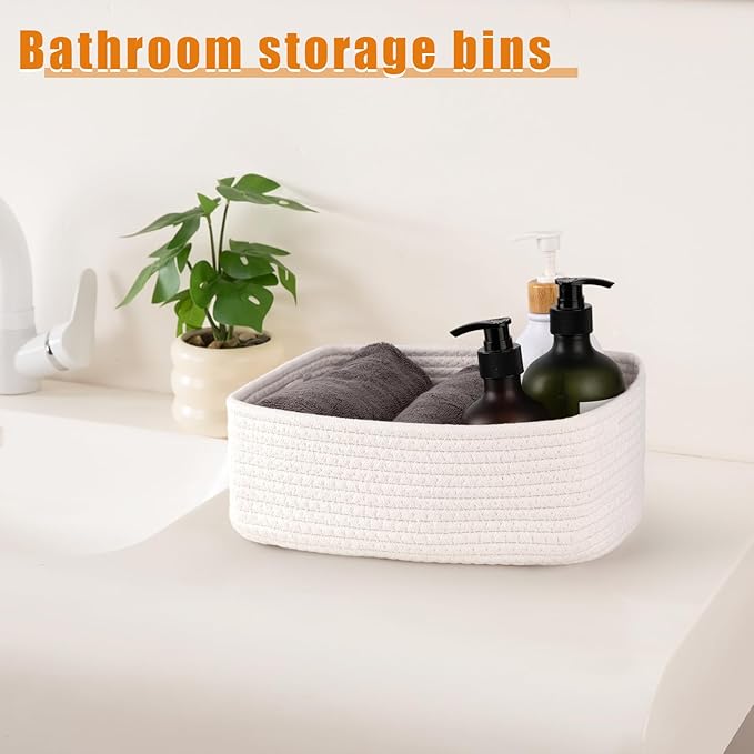 OIAHOMY 4 Pack Storage Baskets for Organizing, Small Bins for Shelves, Cute Decorative Storage Bins, Organizer Baskets for Gifts Empty, 11.8''Lx7.8''Wx4.7''H, White