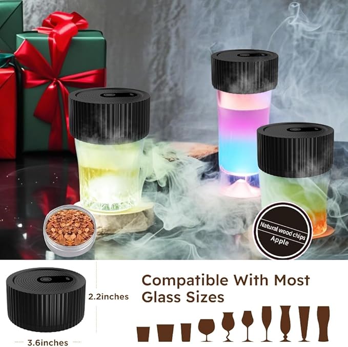 Electric Whiskey Smoker Kit–Rechargeable Cocktail Smoker Kit with Built-in Lighter, 6 Wood Chip Flavors–Old Fashioned Smoker Kit, Bourbon Smoker Kit–Gifts for Men, Dad, Husband, Home Bar Accessories