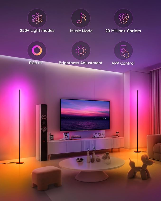 unionlux Corner Floor Lamp 2 Pack with APP/Remote, RGB Corner Light with IC Chasing Lights, Modern Floor Lamp for Gaming Living Room Bed Room