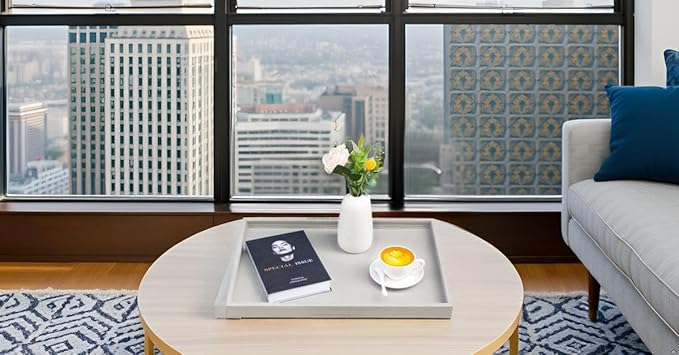 20x14 Inch Rectangular Ottoman Tray | Textured PU Leather, Waterproof & Heat-Resistant Storage for Coffee/Dining Tables, Sofa, Bed, Entertainment & Party (Tranquil Beige, 20 * 14in)