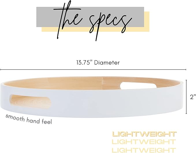 Spun Bamboo Round Decorative Tray, 13.75 Inches, White