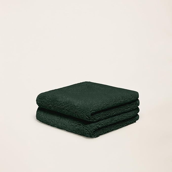 Italic Ultraplush 100% Australian Cotton Washcloths - Set of 2 Luxury Plush Face Wash Cloths, Soft and Absorbent 800 GSM for Bathroom, Spa, Gym, Face and Body (Deep Forest)