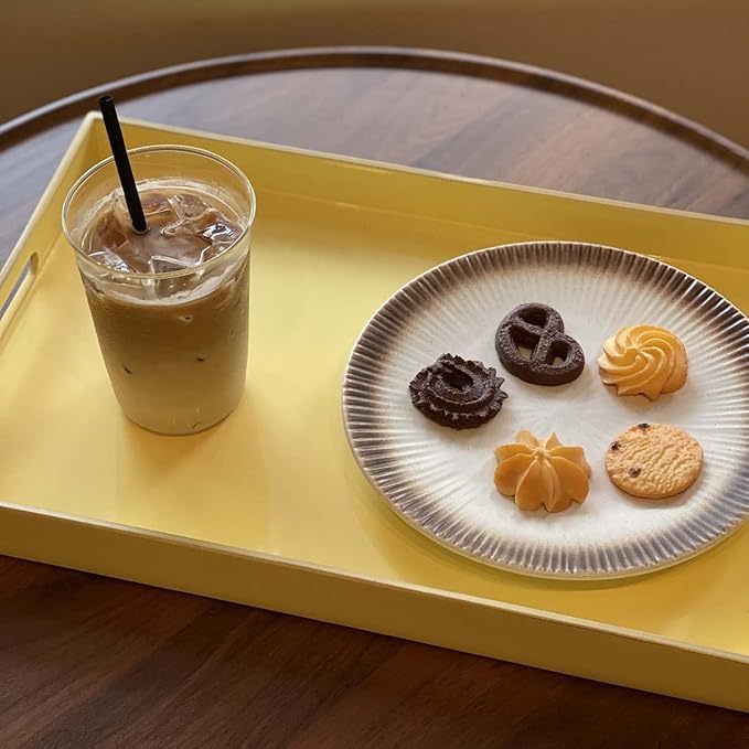 Zosenley Decorative Tray, Rectangular Plastic Tray with Handles, Modern Vanity Tray and Serving Tray for Bathroom, Kitchen, Ottoman and Coffee Table, 15.6" x 10.2"(Light Yellow)