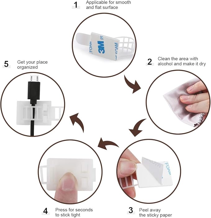 Adhesive Cable Management Clips, 50Pcs Adjustable Nylon Cable Strap Ties Wire Clips Clamps Organizer with Strong Adhesive Tape, Extra Screw & Hole for Strong Fixation Home Office - 3.35 Inch White