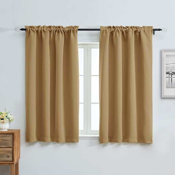 Aiyufeng Gold Short Blackout Curtains for Bedroom 54 Inches Long 2 Panels Set, Solid Thermal Insulated, Energy Saving Window Treatment Curtains Blackout Drapes, W40 x L54 Inch, Gold