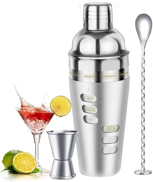 Cocktail Shaker Martini Shaker Set with Recipe, 24 oz Martini Shaker Drink Shaker Drink Mixer Stainless Steel Cocktail Shaker Set Bartender Kit