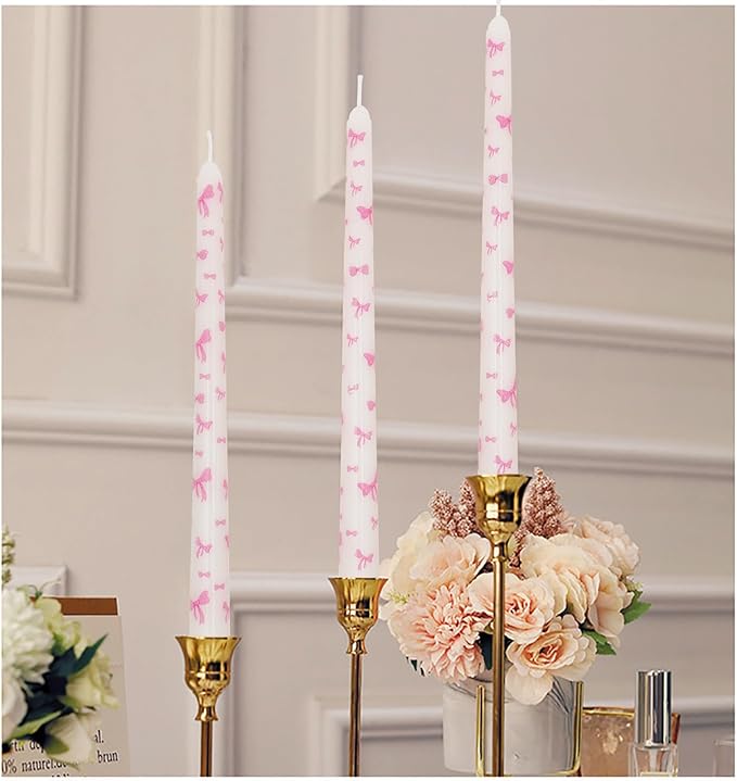 Birthday Bowknot Candles 4 Pcs Unscented, Smokeless, Dripless Long Tapered Candlesticks Candles for Birthday Dinner Dating Wedding Party Home Decor