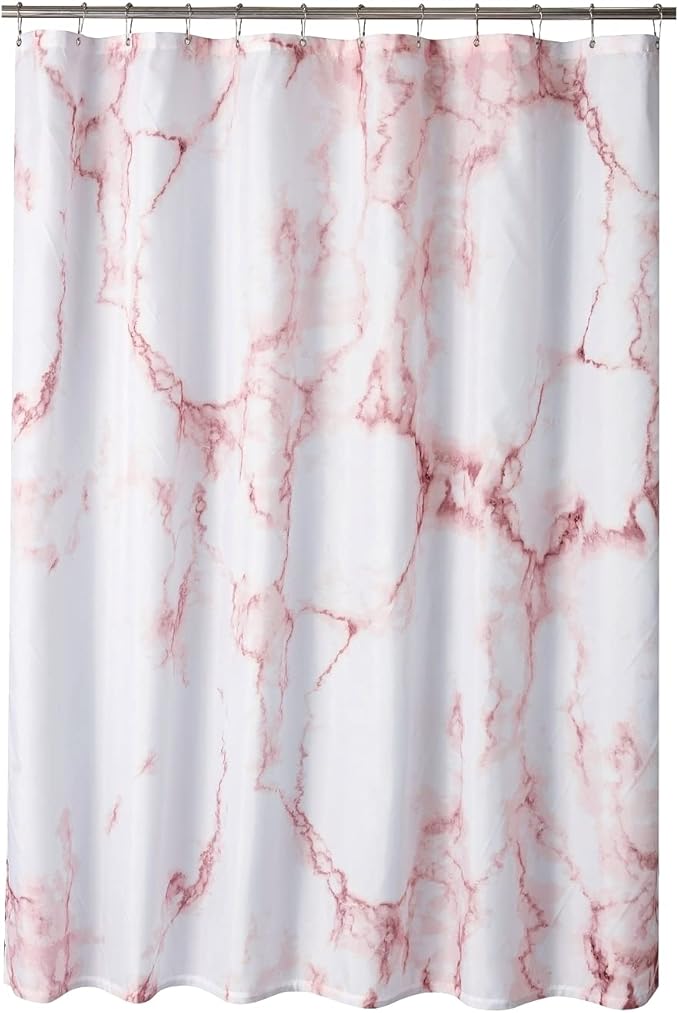 YOSTEV Marble Bathroom Shower Curtain,Pink and White Fabric Shower Curtain with Hooks,Unique 3D Printing,Decorative Bathroom Accessories,Water Proof,Reinforced Metal Grommets,Standard 72x72 Inches