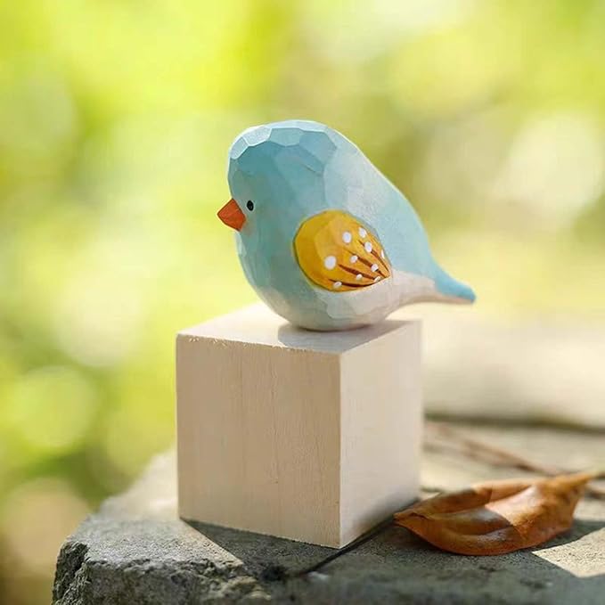 Bird Figurines Small Bird Figurines Home Decor Hand Carved Painted Wooden Statues for Home Decor, Gift for Bird Lovers,Housewarming, Birthday, Christmas (Blue and White)