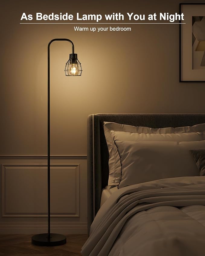 Oneach 63.75" Industrial Floor Lamp Modern Black Floor Lamp with Footswitch Metal Reading Tall Pole Light with 4W LED Bulb Standing Tall Lamp for Living Room Bedroom Office E26 Base