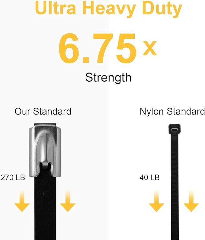 OFFO Black Zip Ties Made of Metal 95 PCS 15.8 in Premium Heavy Duty Stainless Steel Wire Multifunctional Locking Exhaust Wrap Flexible Durable