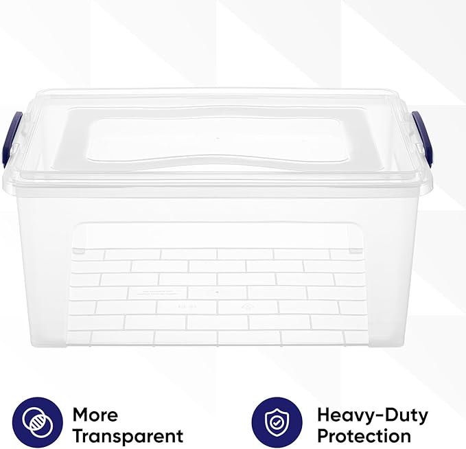 Superio Storage Bins with Lids- Clear Boxes for Organizing, Stackable Plastic Containers- BPA Free, Non-Toxic, Odor Free, Organizer for Home, Office, Dorm, 28.5 Qt, 3 Pack