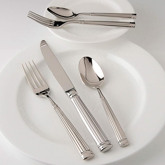 FORTESSA Doria 18/10 Stainless Steel Flatware, 5 Piece Place Setting With Table Knife, Forks and Spoons (Service For 1), Dishwasher Safe, Polished