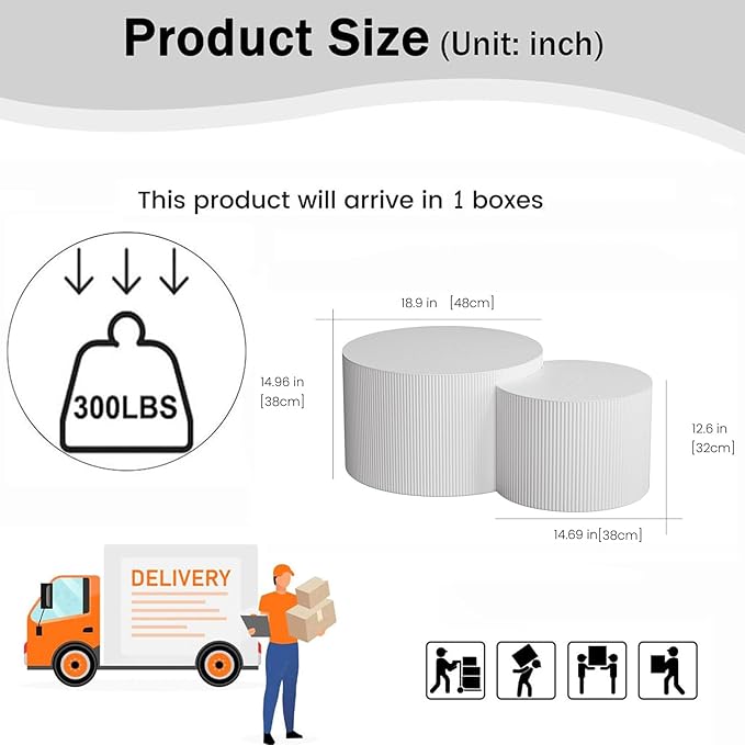 Modern Round Wooden Nesting Coffee Table Set of 2 Circle Tables with Non-Slip Feet, Accent Side End Table, Saving Space Design and No Need Assembly (GSMALL)