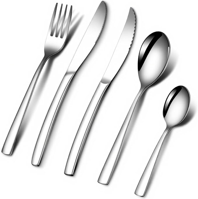 Silverware Set with Steak Knives,20-Piece Heavy Duty Flatware Cutlery Set for 4,Food-Grade Stainless Steel Tableware Eating utensils Sets,Mirror Finished Knives Forks and Spoons Set for Home