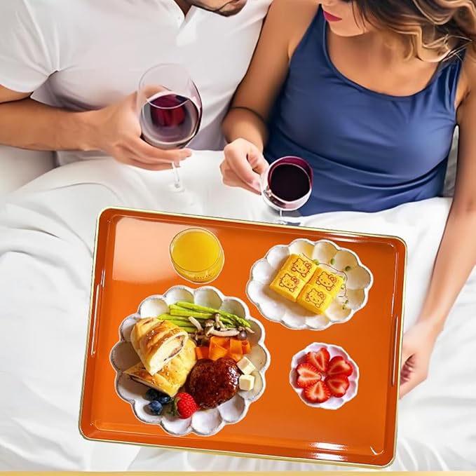 Large Orange Tray, Elegant Plastic Coffee Table Tray for Ottoman, Home Decor, Living Room.16.7"*12"*1.6"