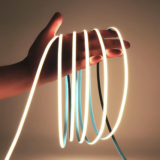 COB LED Strip Light, 16.4FT 12V 4000K Narrow Width 5mm Super Bright CRI 90+ Dotless LED Tape Light, 400LEDs/M Cuttable Flexible Dimmable Light Strip for Indoor Home Decor (No Power Supply)
