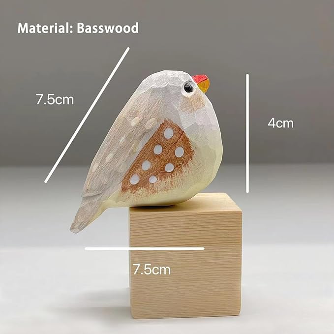 Handmade Wooden Carved Bird Decor Sculpted Hand-Painted Bird Figurines Small Home Decor Bird Statue Shelf Decor BFF Gifts for Bird Lovers (Brown Zebra Finch)