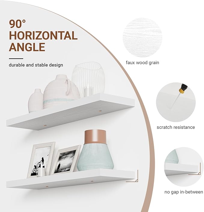 Heimlove 32 Inch Floating Shelves for Wall,White 9.3" Deep Floating Shelf Set of 2,Wall Mounted Shelves for Bathroom Bedroom Living Room Kitchen Office,Shelf for Books Storage Room,Home Decor