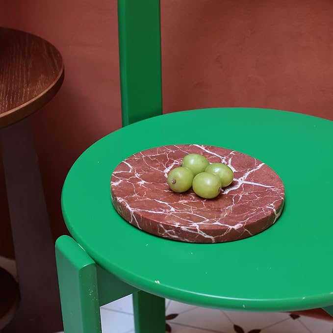 8" Natural Travertine Ring Dish Jewelry Tray for Women Gift - Marble Trinket Dish for Key Earring Nightstand - Candy,Fruit, Nut, Snack Serving Tray for Table, Home Decor (French Red Marble)