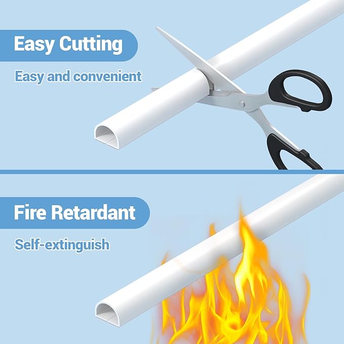 118 Inch Wall Cord Hider Self-Adhesive Flexible for TV Home Audio RG6 Coaxial Cable, PVC Cable Concealer for Home and Office, Cover Cable Raceways, White (3 M)