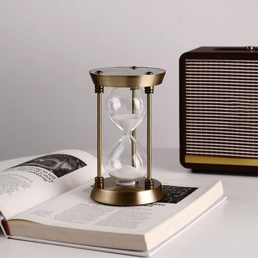 Embossed White Sand Metal Glass Hourglass - 15 Min Timer for Vintage & Office Decor, Kitchen & Wedding Gifts