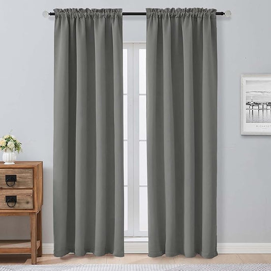 Aiyufeng Light Grey Blackout Curtains for Bedroom 96 Inches Long 2 Panels, Thermal Insulated, Energy Saving Living Room Window Treatment Curtains Blackout Drapes, W40 x L96 Inch, Light Grey