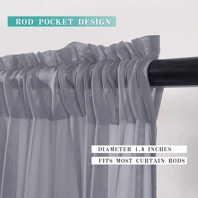 MIULEE 2 Panels Kitchen Tiers Half Window Sheer Curtains Rod Pocket Translucent Voile Drapes for Kitchen Bathroom Small Windows 29 by 36 Inch Dark Grey