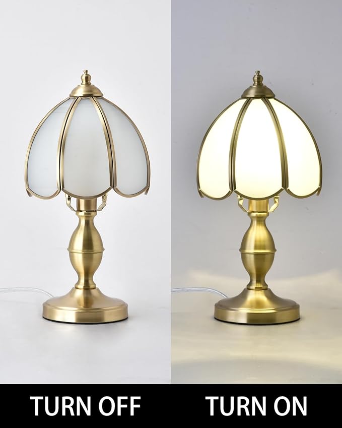 Small Vintage Table Lamps, Frosted Glass Lampshade with Brass Base, Desk Light for Bedside, bar, Lounge, Cafe, and Restaurant, E12 Base(Bulb Not Included)