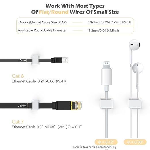 AGPTEK Ethernet Cable Clips, 100 PCS Adhesive Wire Clips, Flat Cord Clips Small Cable Holder Management for Home Wall Flat Ethernet Network Cord Organizer, Decoration Fairy Light Sticky Hooks, Clear
