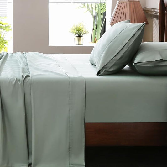 Extra Deep Pocket California King Sheets 18-24 Inch 100% Egyptian Cotton 1000 Thread Count Sateen Weave Soft Breathable 4 Pieces（Ca King,Sage Green）