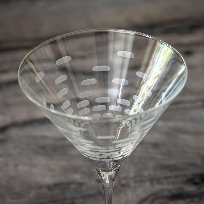 Rolf Glass Strata Martini Cocktail Glass | Made in America | 10oz Martini Glass | Diamond Engraved Crystal Glass | Geometric Brick Design | Set of 2