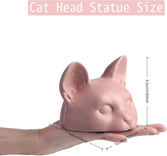 Pink Cat Head Sculpture, Handmade Ceramic Cat Figurines for Shelf Decor, Cute Desk Decor for Cat Lovers, Home Office Decor and Unique Gift (Pink, 4.7x4.5x3.6 in)