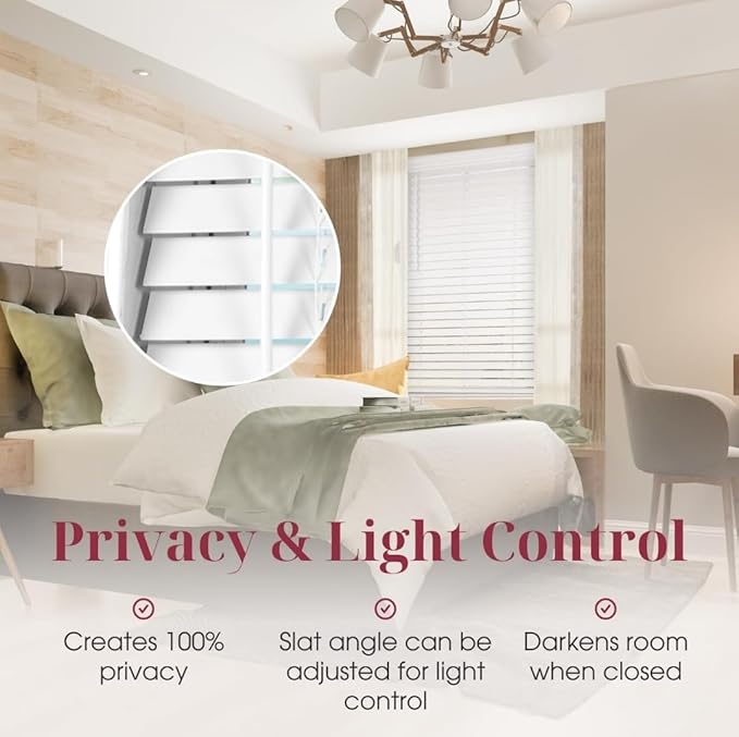 Blinds House Solution, Customizable Faux Wood Horizontal Cordless Window Blinds - 2 Inch Slats - White, Outside or Inside Mount, Cordless Faux Wood Blinds-Custom Window Blinds