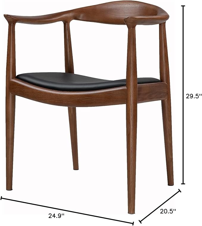 Tomile Upholstered Dining Chair Kennedy Armchair, Mid Century Modern Kitchen & Dining Chairs with PU Leather Cushion Seat, Hans Wegner Elbow Chair for Living Room Bedroom Office (Walnut Color)