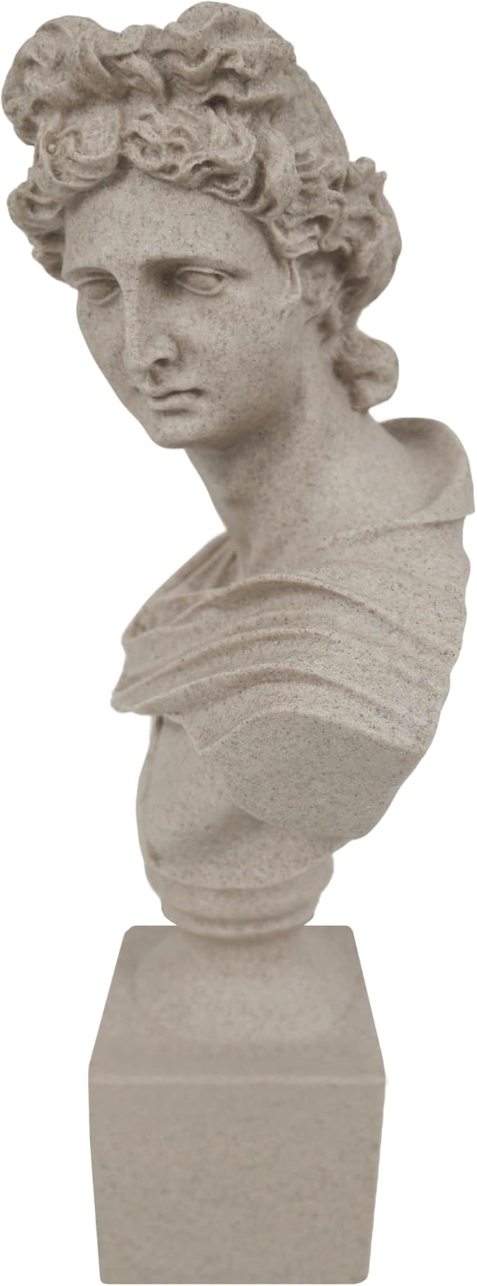 Apollo of The Belvedere Bust Sculpture, Greek Pythian Apollo Statuette, Sandstone Sculpted Figure, 14 x 7.5 x 3.25 Inches