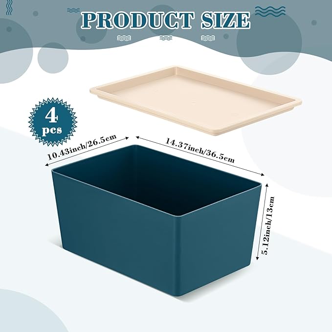 Menkxi 4 Pcs Storage Bins with Lids Plastic Containers Stackable Storage Box Baskets for Organizing Shelves(Blue,Large)