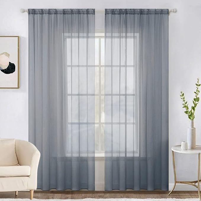 MIULEE 2 Panels Solid Color Sheer Window Curtains Elegant Window Voile Panels/Drapes/Treatment for Bedroom Living Room (54X90 Inches Dark Grey)