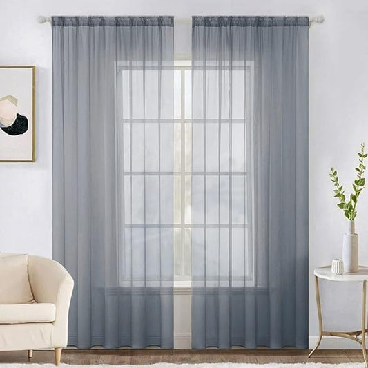 MIULEE 2 Panels Solid Color Sheer Window Curtains Elegant Window Voile Panels/Drapes/Treatment for Bedroom Living Room (54X90 Inches Dark Grey)